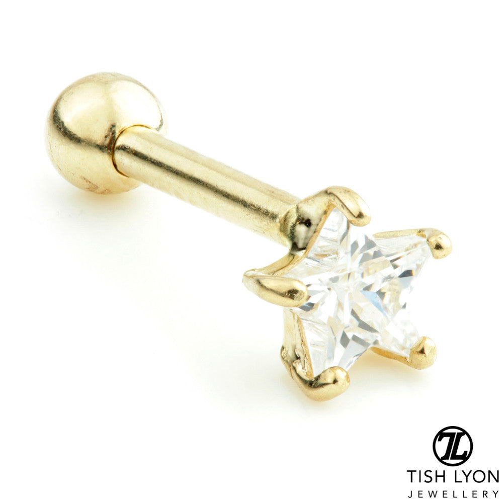 Star Gem 9 Carat Solid Gold Barbell Earring