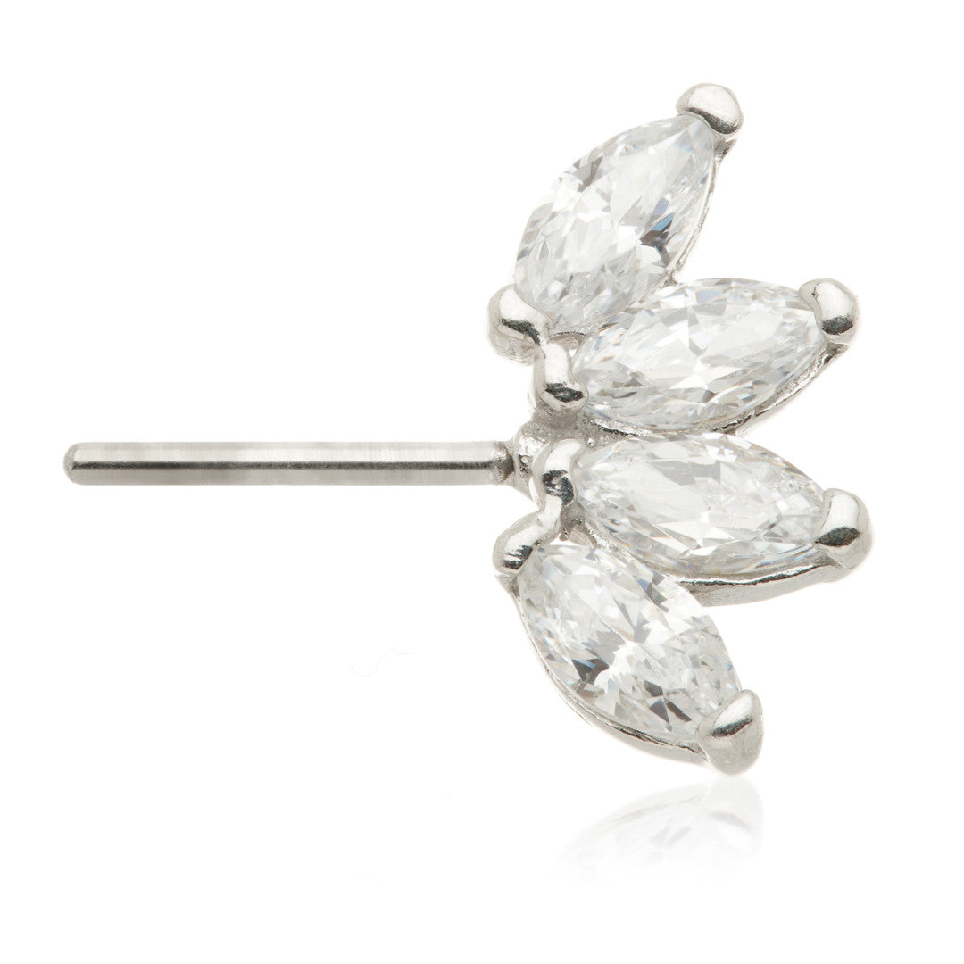 TL - 14ct Gold Threadless Front Facing Marquise Gem Cluster Pin Attachment
