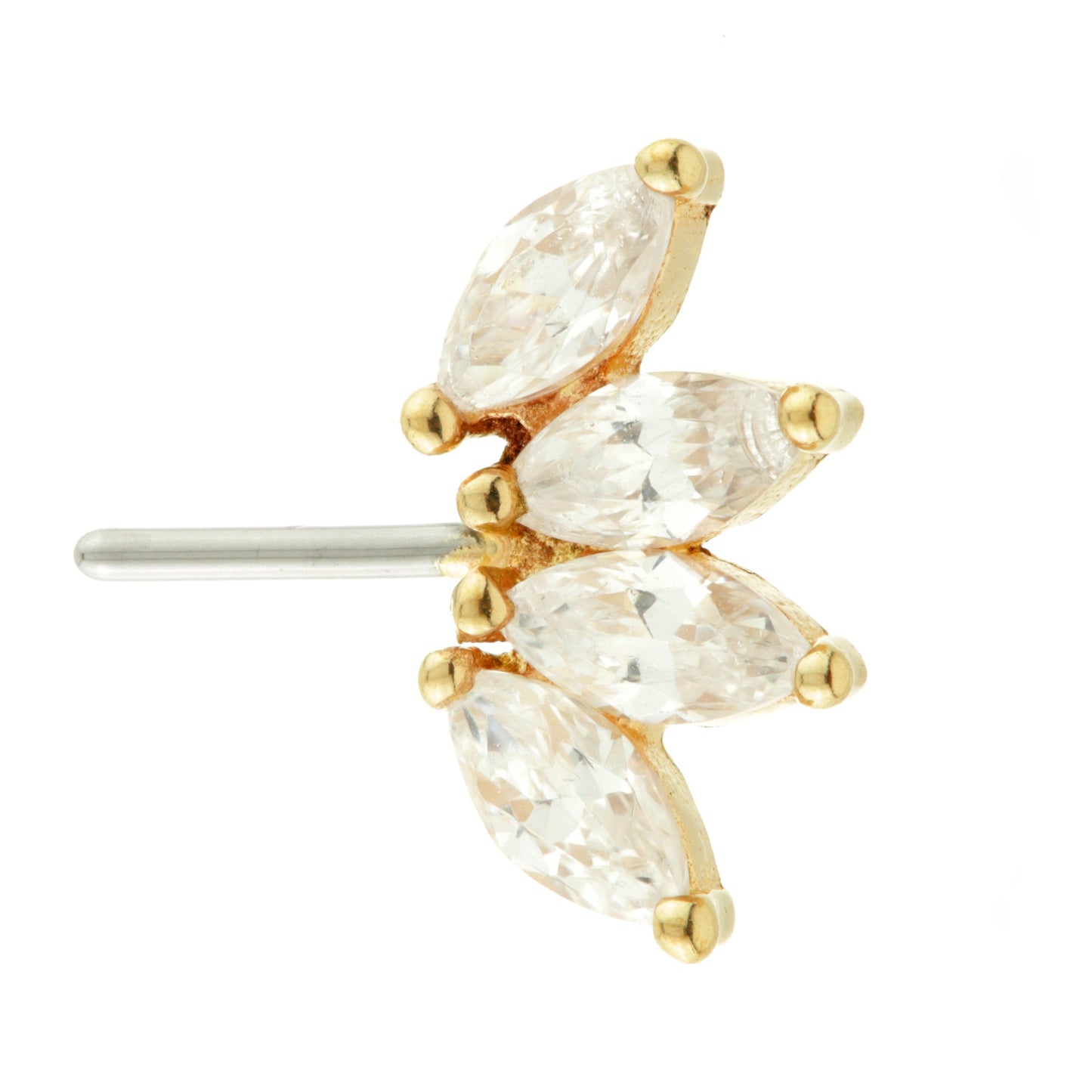 TL - 14ct Gold Threadless Front Facing Marquise Gem Cluster Pin Attachment