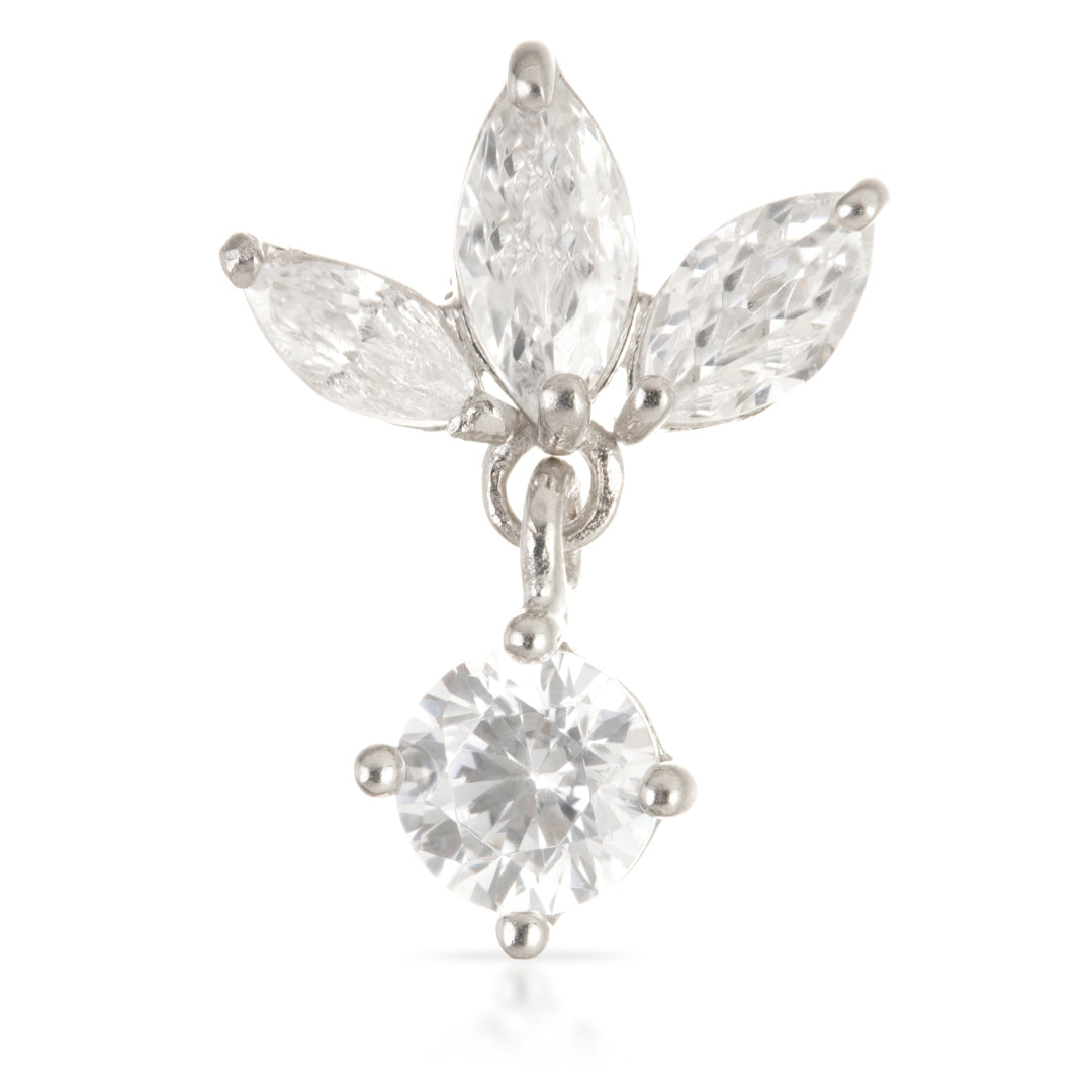 TL - 14ct Threadless Gold Jewelled Fleur-de-lis Pin Attachment With Hanging Gem