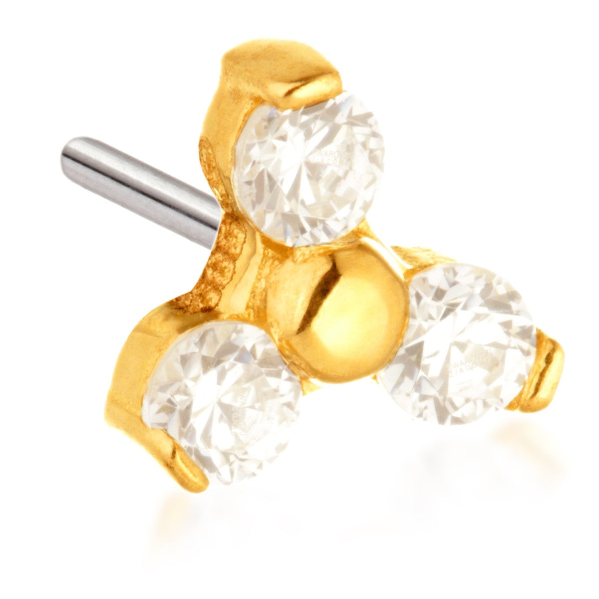 TL - 14ct Threadless Gold Trinity Gem Pin Attachment