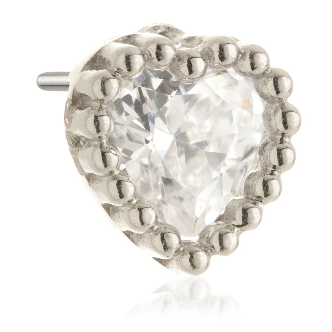 TL - 14ct Solid Gold Threadless Beaded Crown Set Gem Heart Attachment