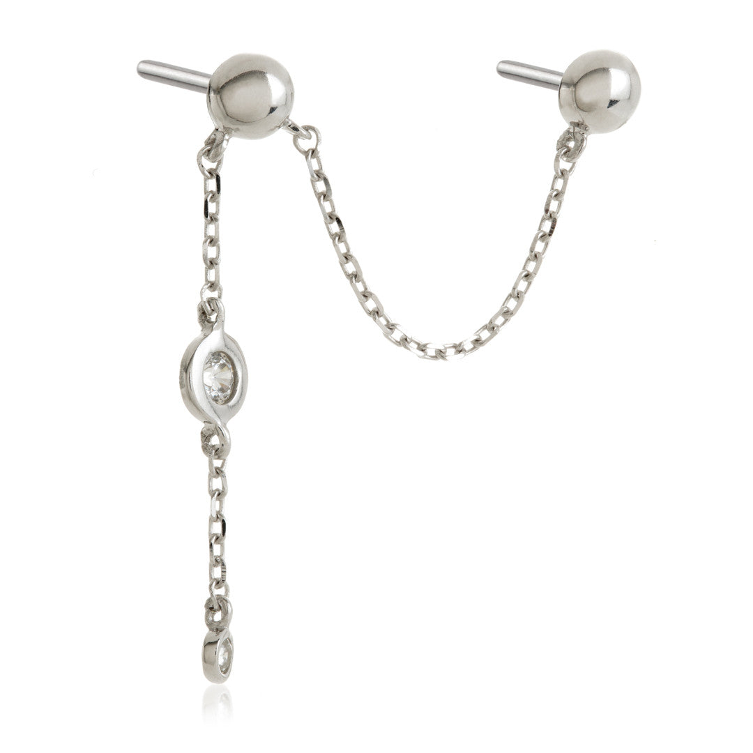 TL - 14ct Threadless Double Dome & Hanging Gems Pin Attachment