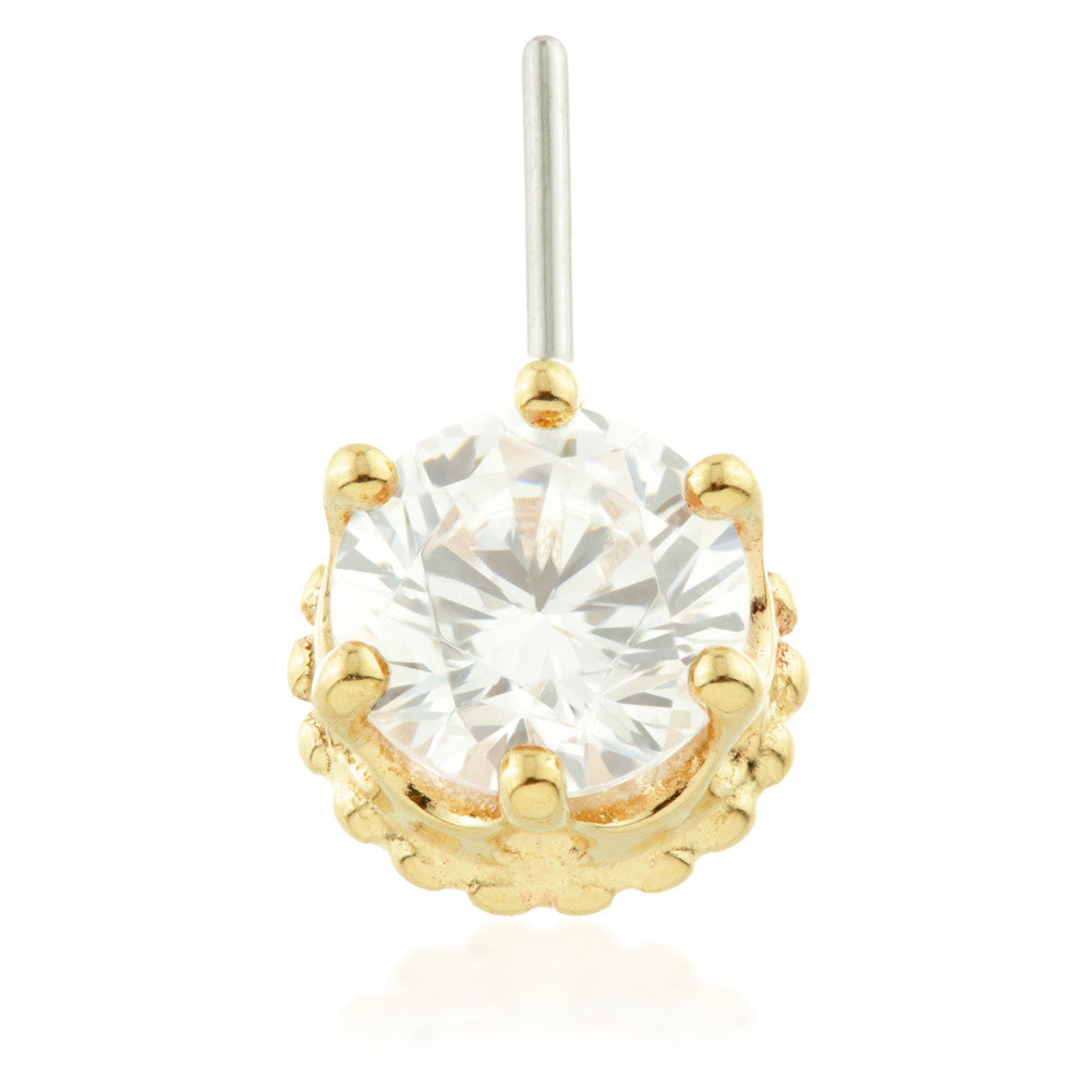 TL - 14ct Threadless Gold Front Facing Jewelled Crown Pin Attachment