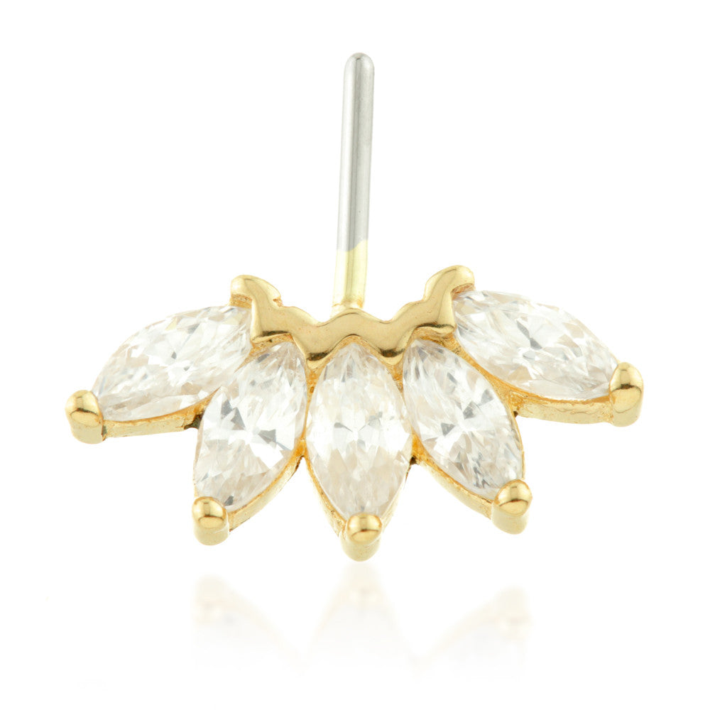 TL - 14ct Threadless Gold Front Facing Marquise Gem Crescent Pin Attachment