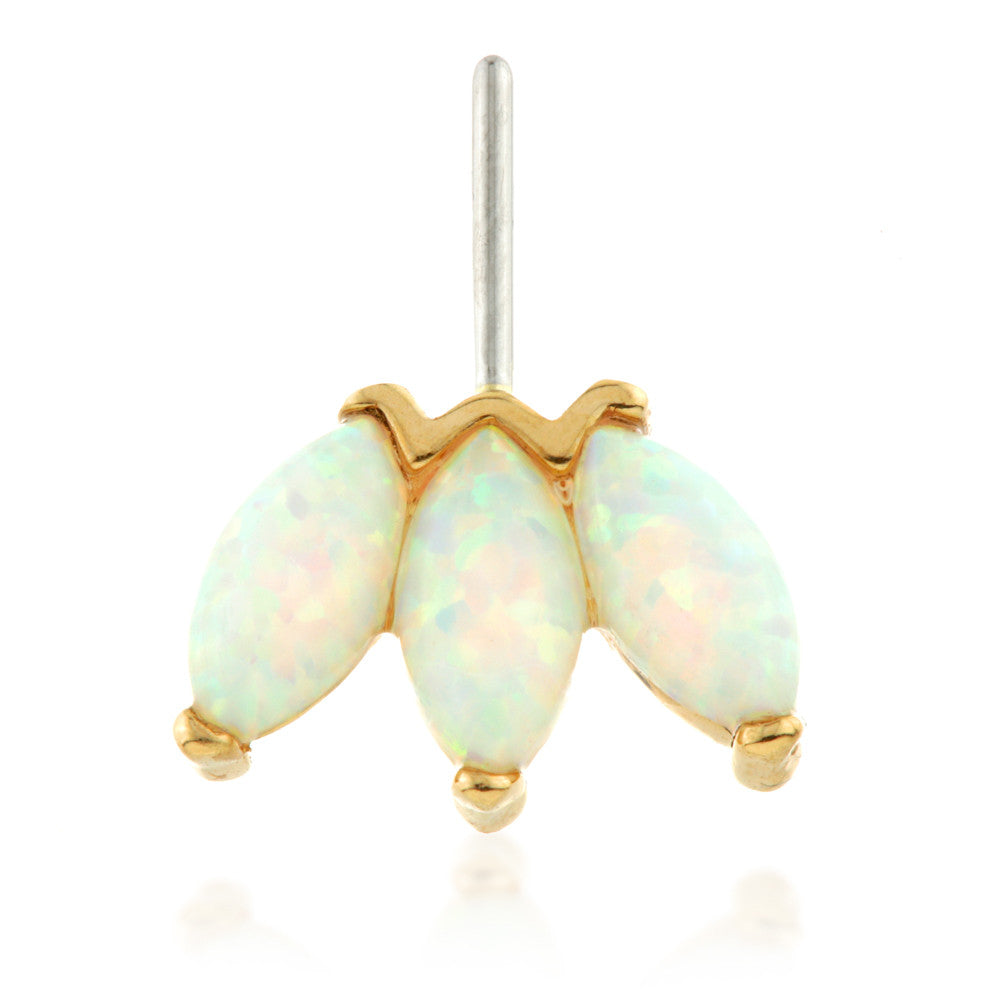 TL - 14ct Threadless Gold Front Facing Opal Triple Marquise Pin Attachment