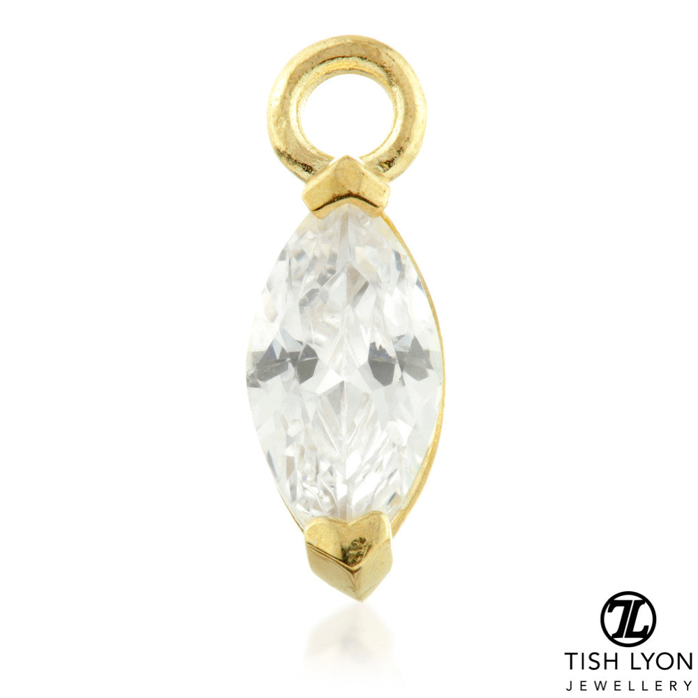 9 Carat Solid Gold Jewel Marquise Hoop Charm for Hinge Segment Ring