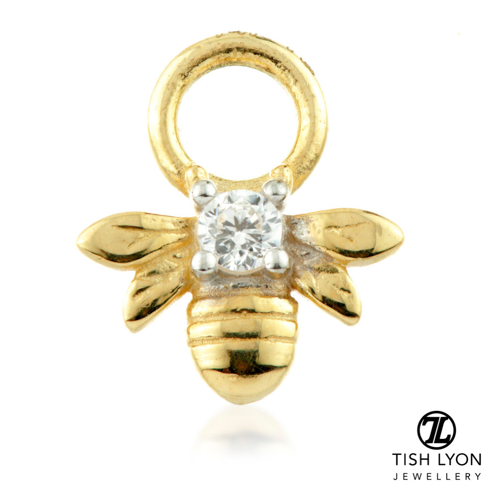 9 Carat Solid Gold Jewelled Bee Hoop Charm for Hinge Segment Ring