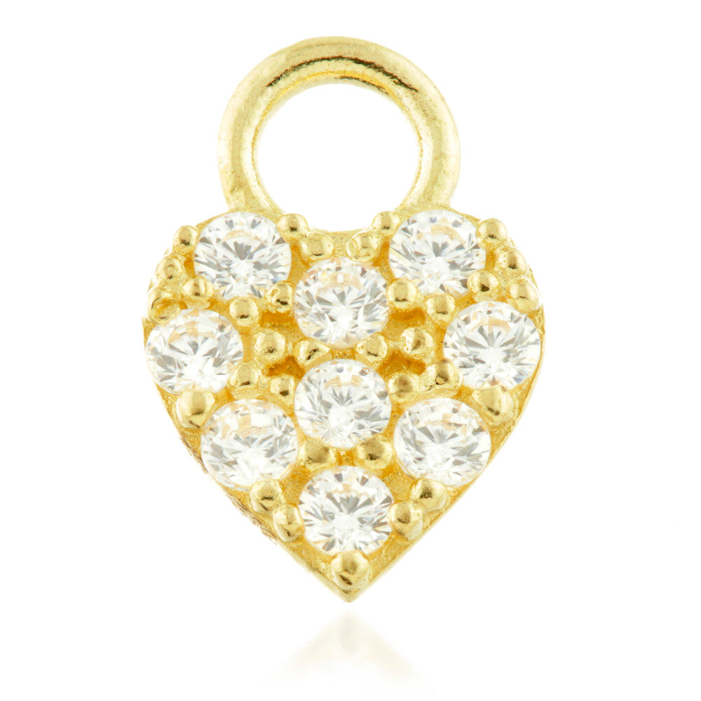9 Carat Solid Gold Jewelled Heart Hoop Charm for Hinge Segment Ring