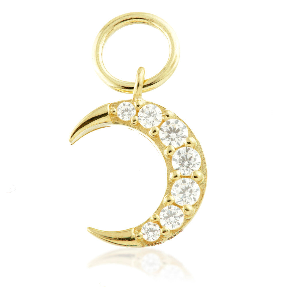 9 Carat Solid Gold Jewelled Moon Hoop Charm for Hinge Rings