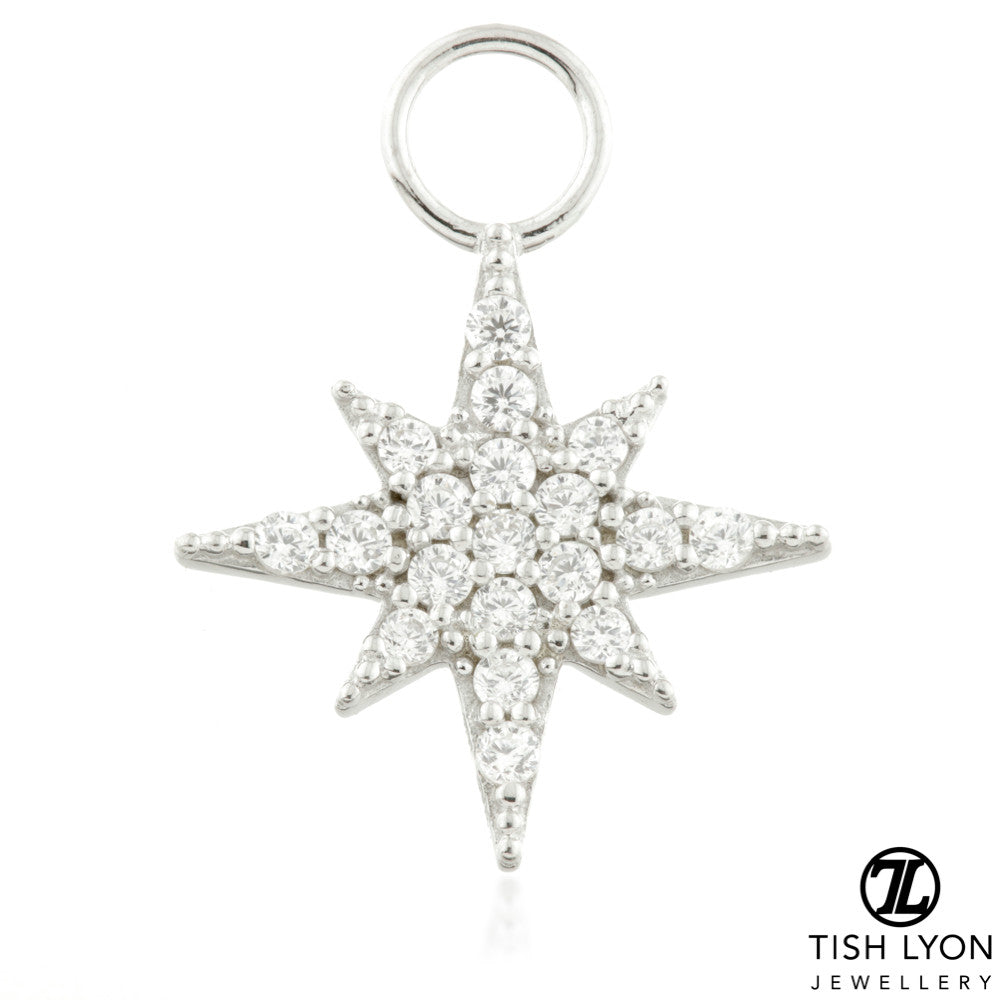 9 Carat Solid Gold Jewelled North Star Hoop Charm for Hinge Segment Ring
