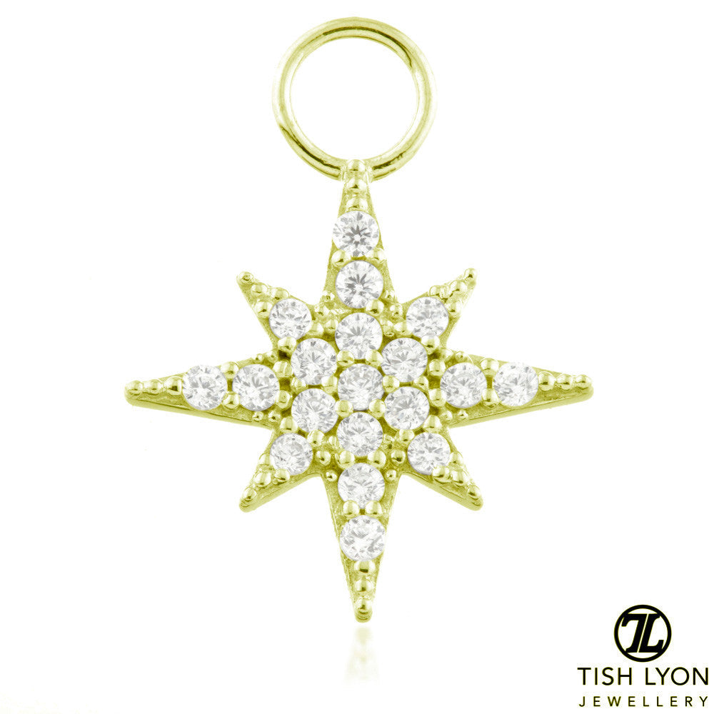 9 Carat Solid Gold Jewelled North Star Hoop Charm for Hinge Segment Ring