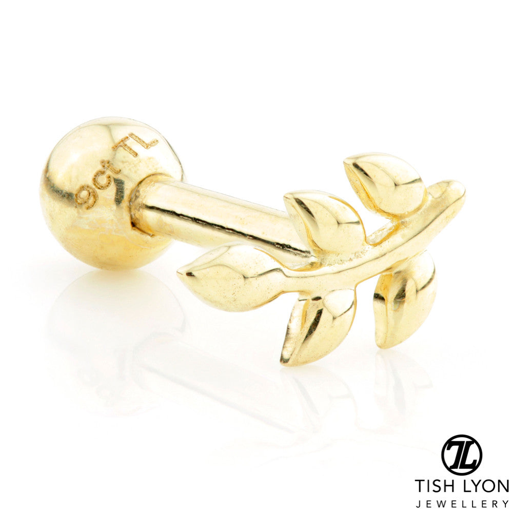 TL - 9ct Gold Leaf Cartilage Bar - 1mm