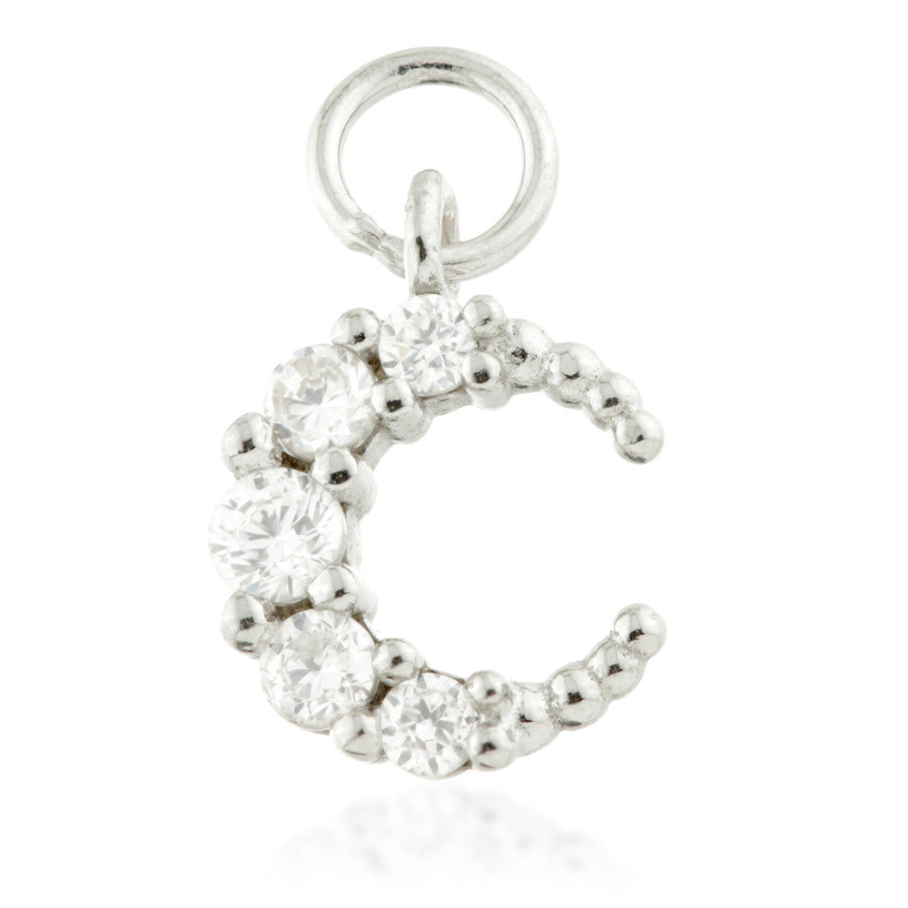 9 Carat Solid Gold Small Jewelled Moon Hoop Charm for Hinge Rings