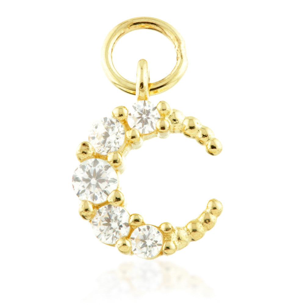 9 Carat Solid Gold Small Jewelled Moon Hoop Charm for Hinge Rings