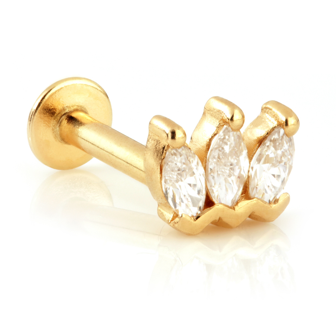 TL - 9ct Gold Triple Marquise Jewelled Internal Labret