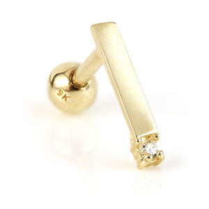 Bar with End Gem 9 Carat Solid Gold Barbell Earring