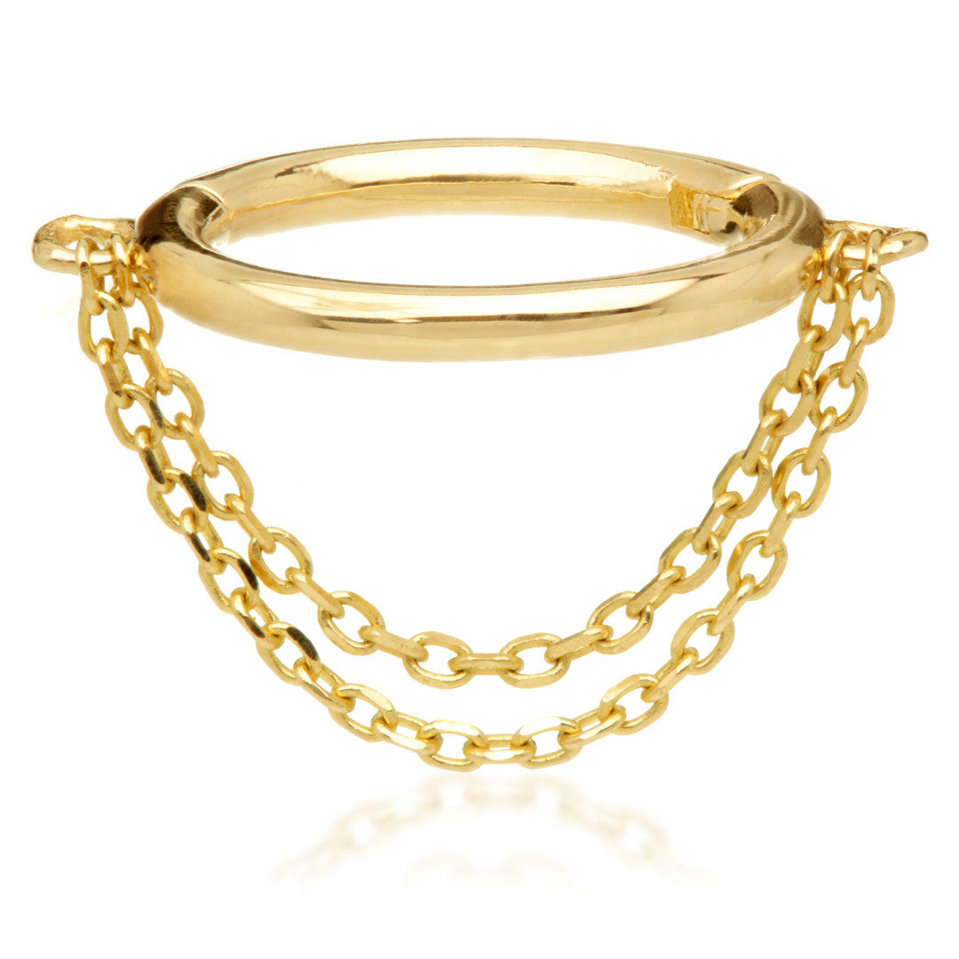TL - Gold Conch Ring with Double Hanging Chains