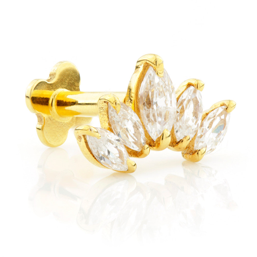 Gold Crescent Marquise Flatback Stud with Gemstones