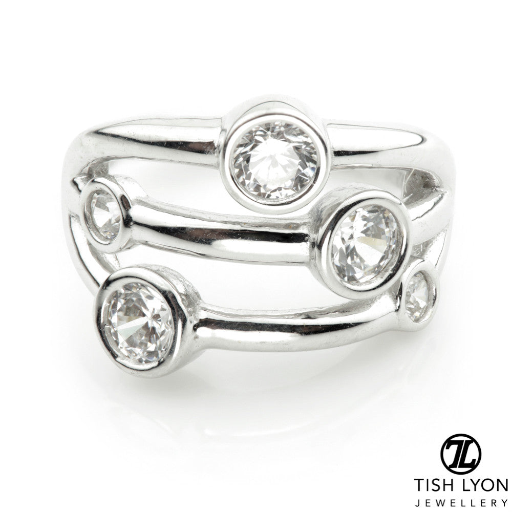 TL - Gold CZ Banded Hinge Ring