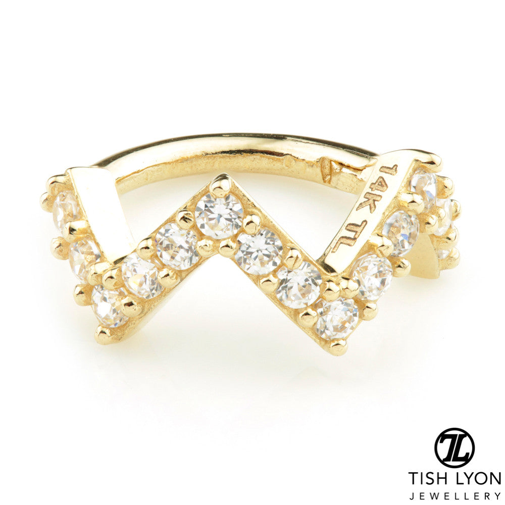 TL - Gold CZ Pave Zig-Zag Hinge Ring