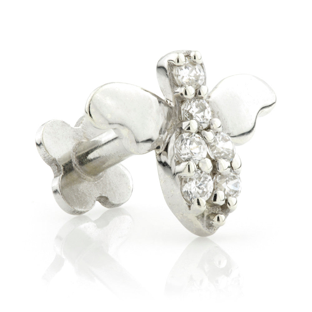 Solid Gold Bee Flatback Stud with Gemstones
