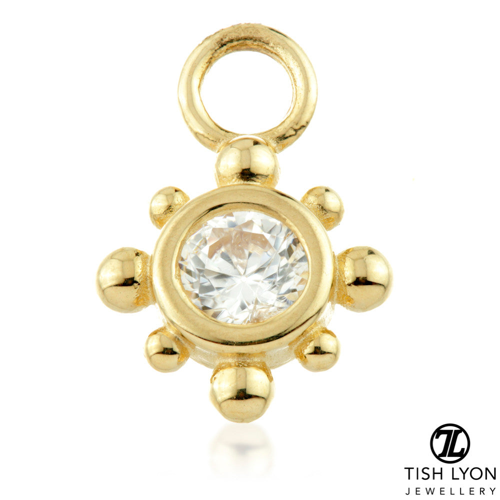 9 Carat Solid Gold Gem Circle Dot Surround Hoop Charm for Hinge Segment Ring