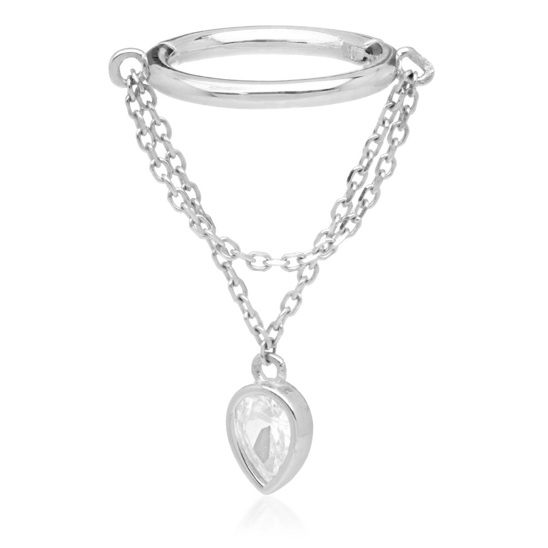TL - Gold Hinged Ring with Hanging Jewelled Pear
