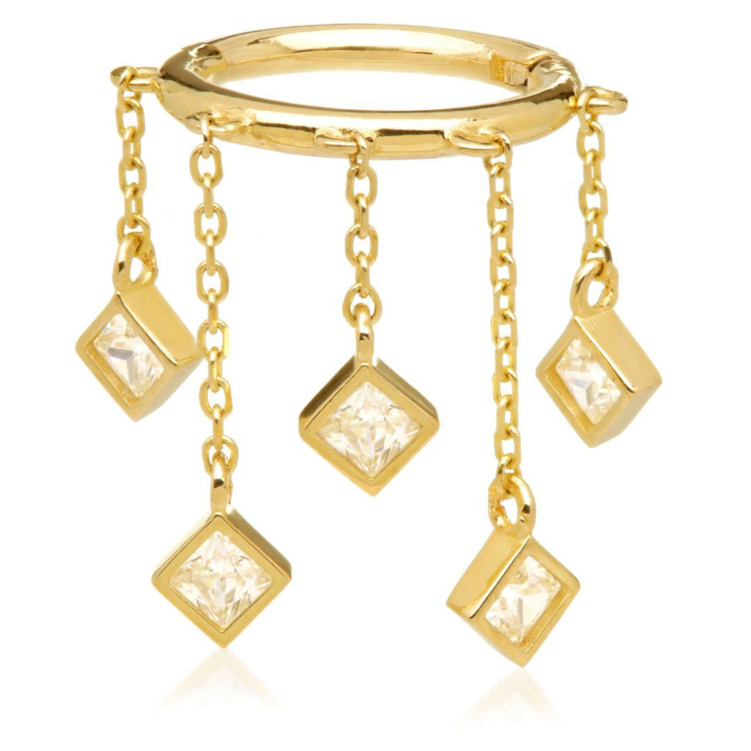 TL - Gold Hinged Ring with Hanging Square Gems