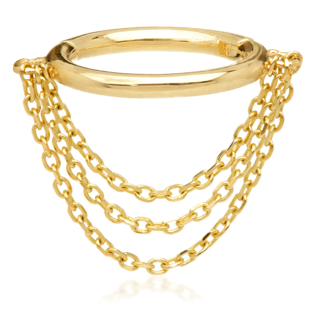 TL - Gold Conch Ring with Triple Hanging Chains