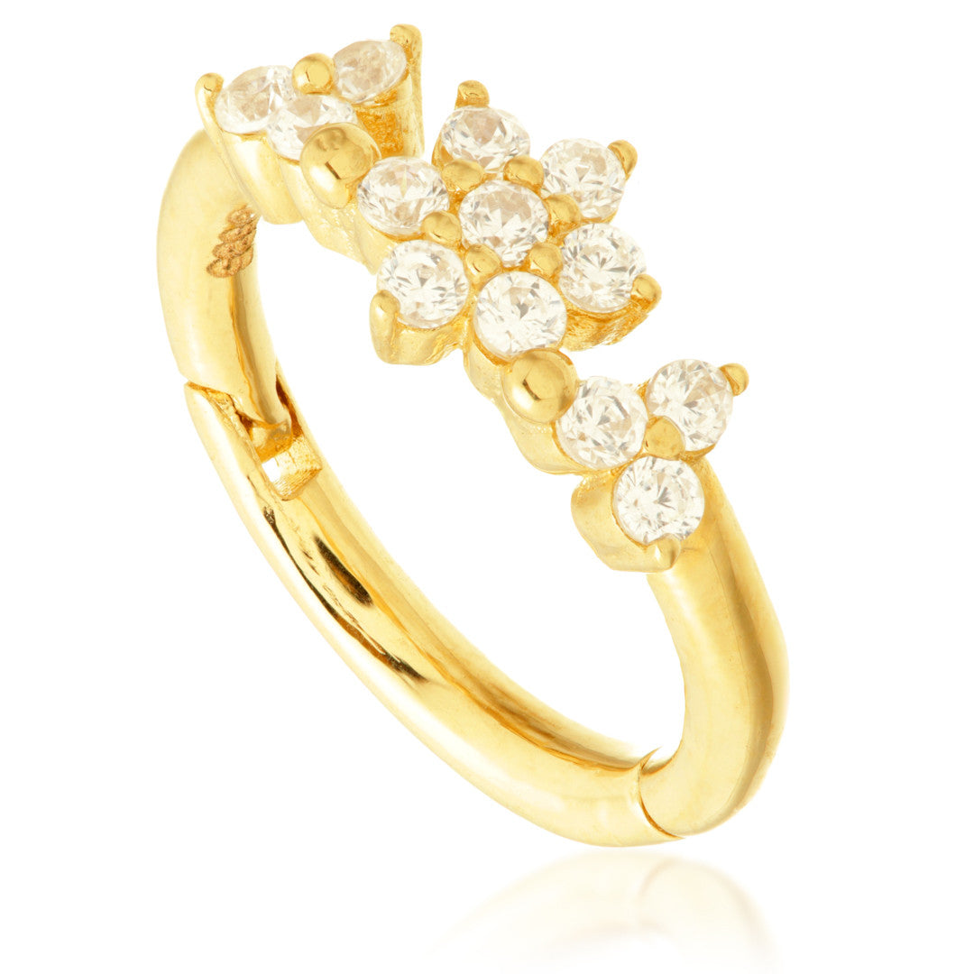 TL - Gold Jewelled Flower With Double Trinity Hinge Ring