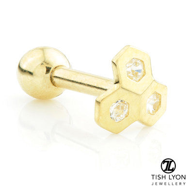 TL - 14 Carat Gold Jewelled Honeycomb Cartilage Bar - 1.2mm