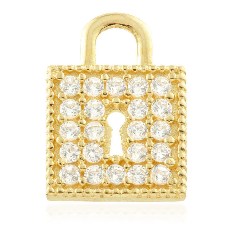 9 Carat Solid Gold Jewelled Lock Hoop Charm for Hinge Segment Ring