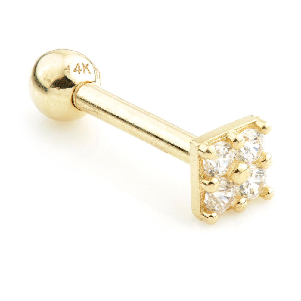 TL - 14 Carat Gold Jewelled Mono Square Cartilage Bar
