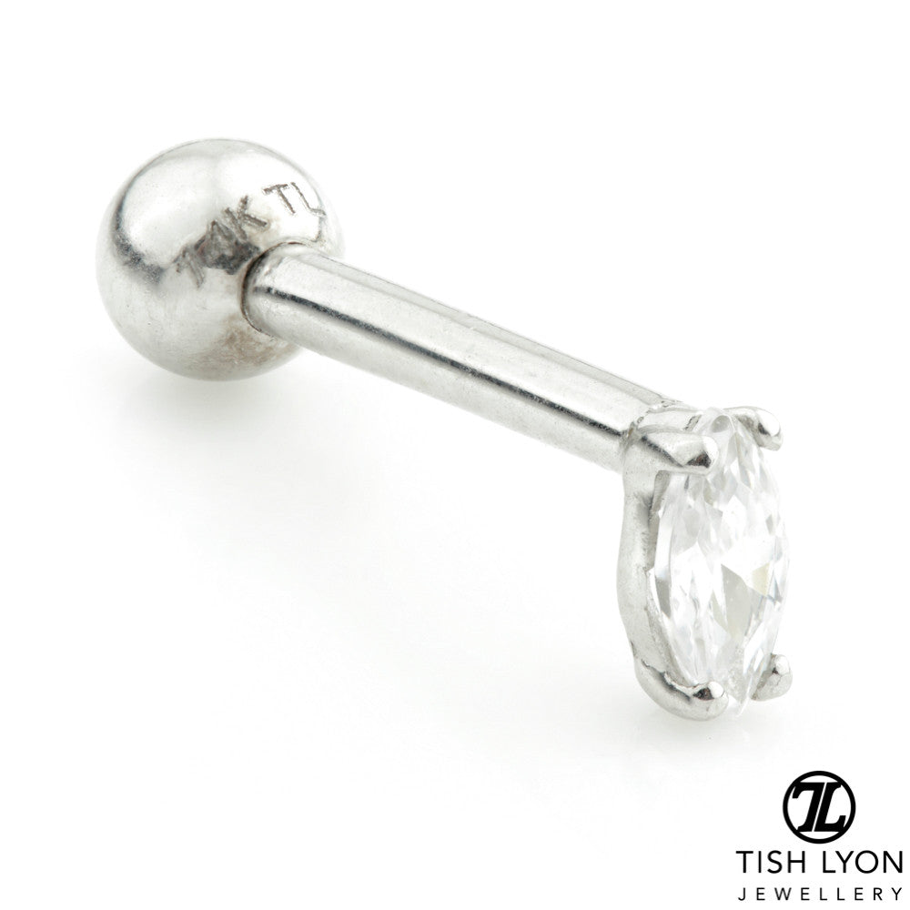 Solid Gold Marquise Gem Barbell Earring