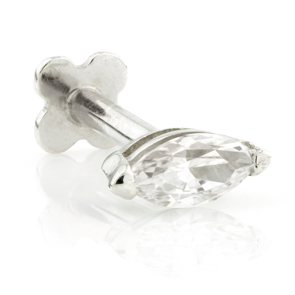 Solid Gold Marquise Flatback Stud with Gemstone