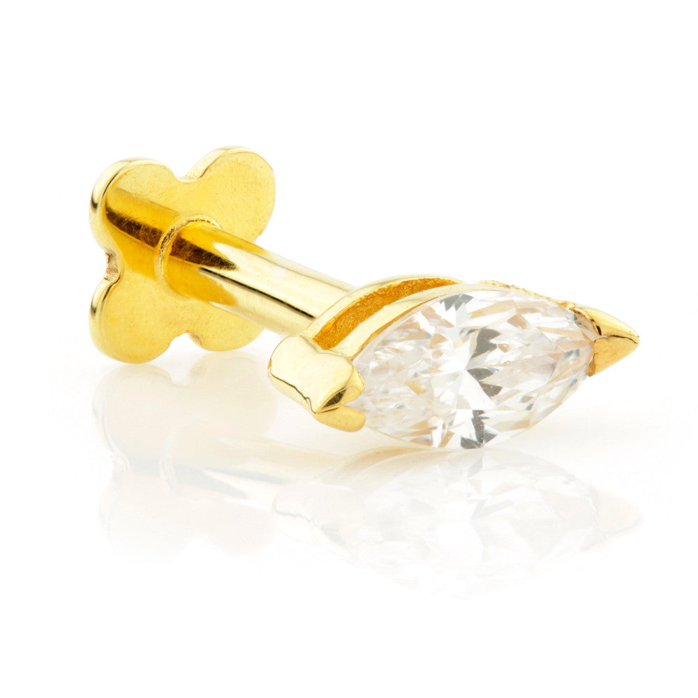 Solid Gold Marquise Flatback Stud with Gemstone