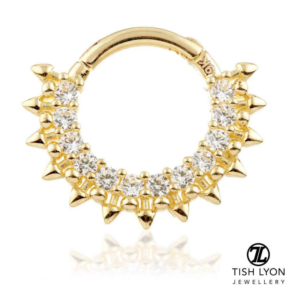 Solid Gold Pavé Gem Spike Daith / Septum Ring