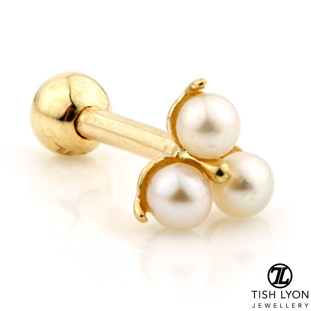 Pearl Trinity Solid Gold Cartilage Barbell Earring