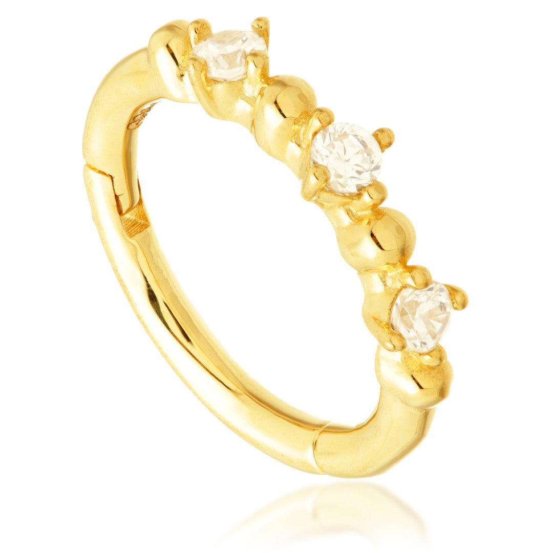 Solid Gold Gemstone Hinge Ring With Beads