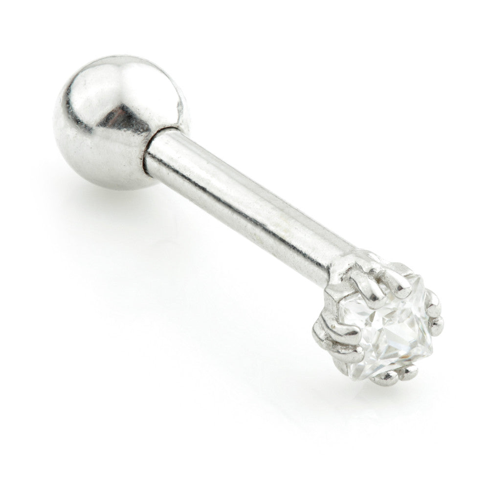 Tiny Square Gem 14 Carat Solid Gold Barbell Earring