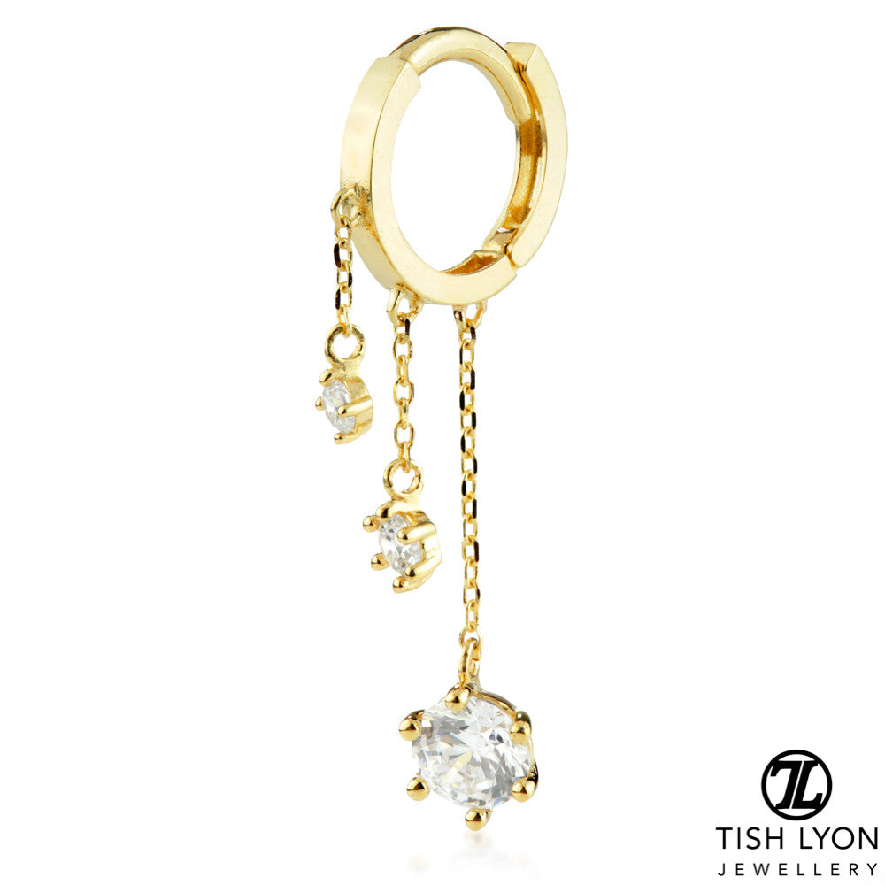 Solid Gold Triple Gem Chain Hinge Ring