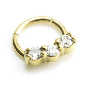Zircon Gold Steel 3 Gem Hinged Ring