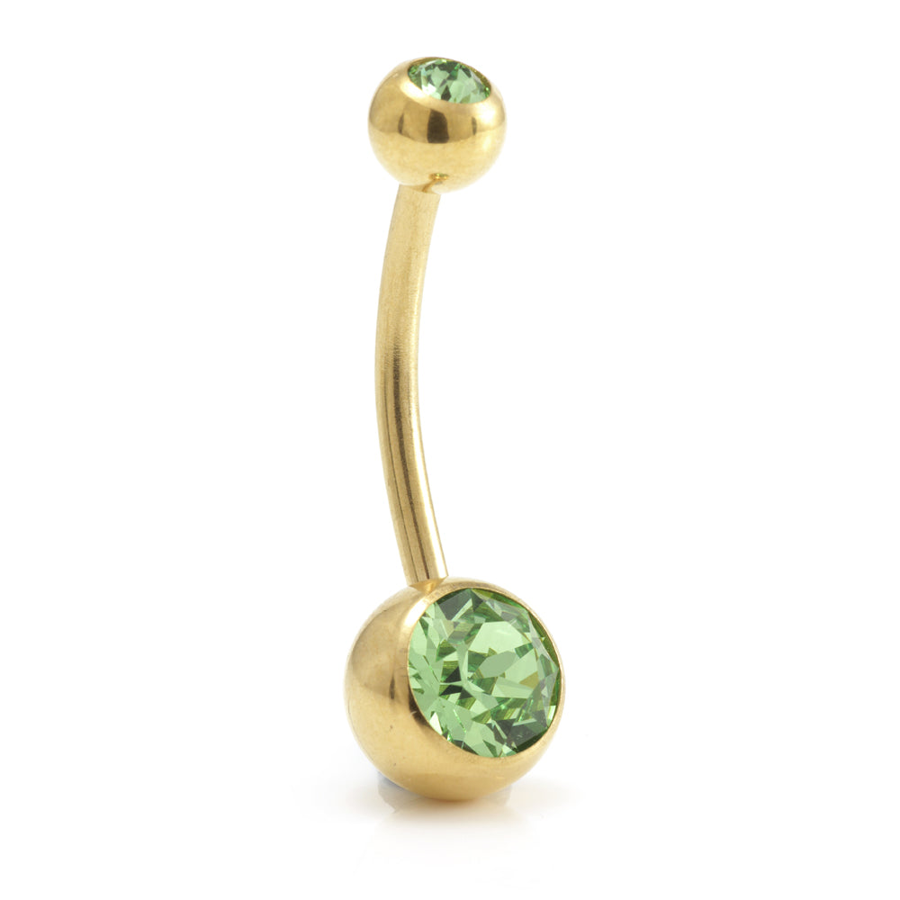Zircon Gold Steel Double Jewelled Navel Bar