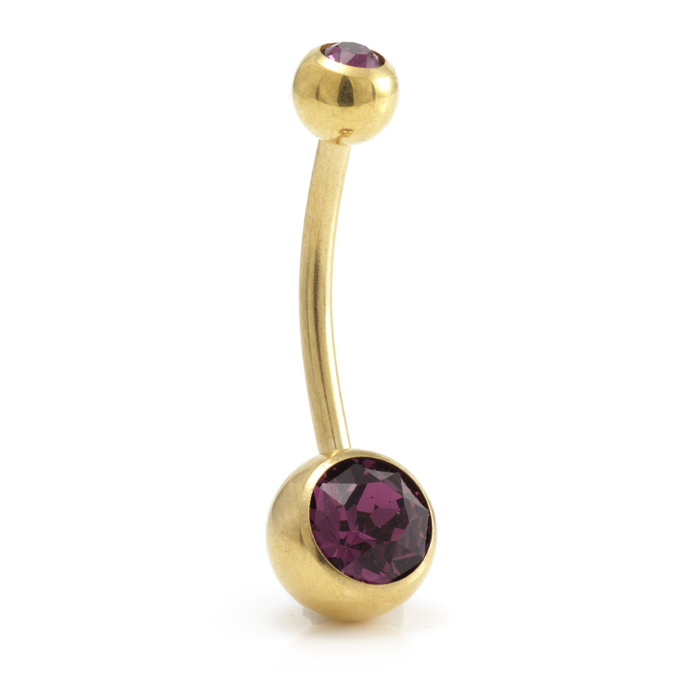 Zircon Gold Steel Double Jewelled Navel Bar