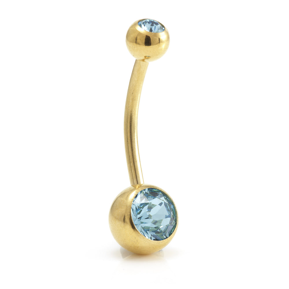 Zircon Gold Steel Double Jewelled Navel Bar