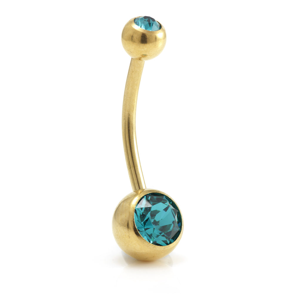 Zircon Gold Steel Double Jewelled Navel Bar