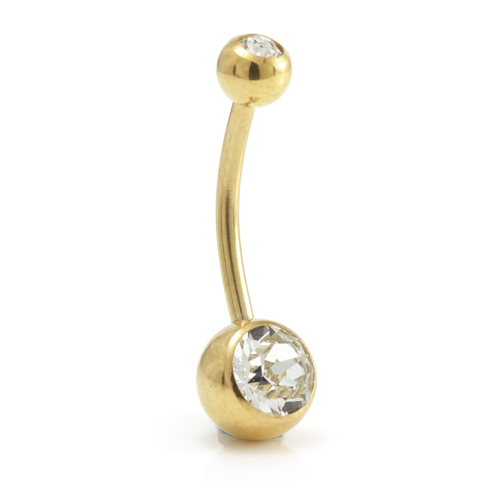 Zircon Gold Steel Double Jewelled Navel Bar