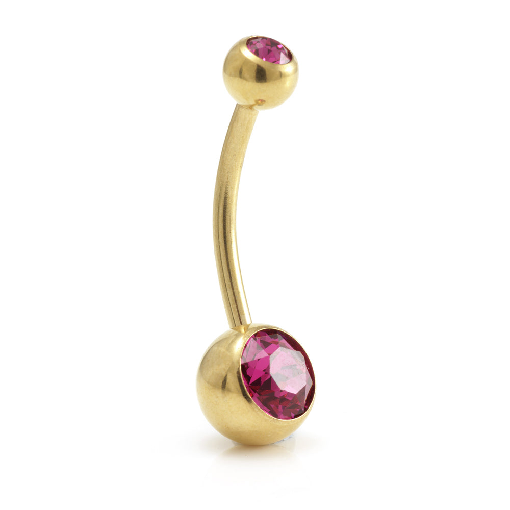 Zircon Gold Steel Double Jewelled Navel Bar