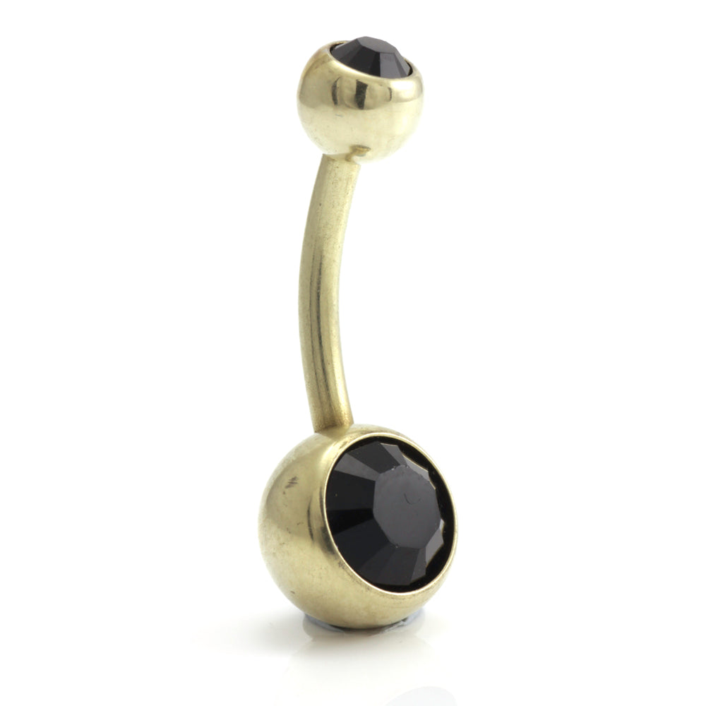 Zircon PVD Gold Ti Double Jewelled Navel Bar